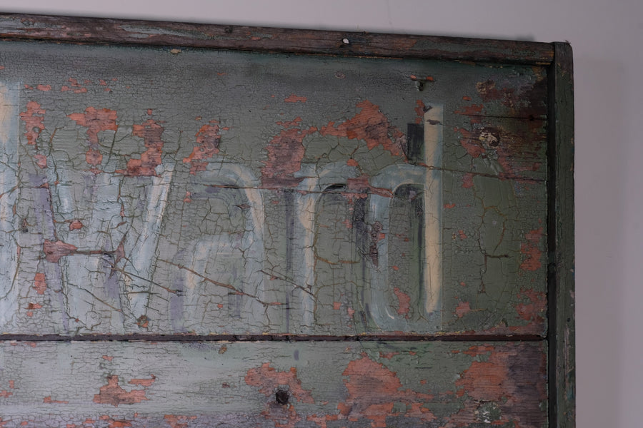 Vintage Mid-Century Hand-Painted Advertising Sign – Rare Distressed Original