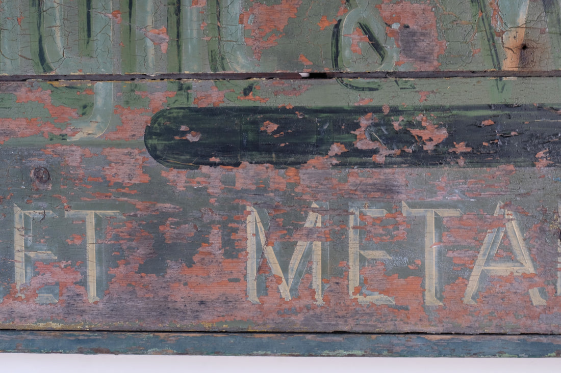 Vintage Mid-Century Hand-Painted Advertising Sign – Rare Distressed Original