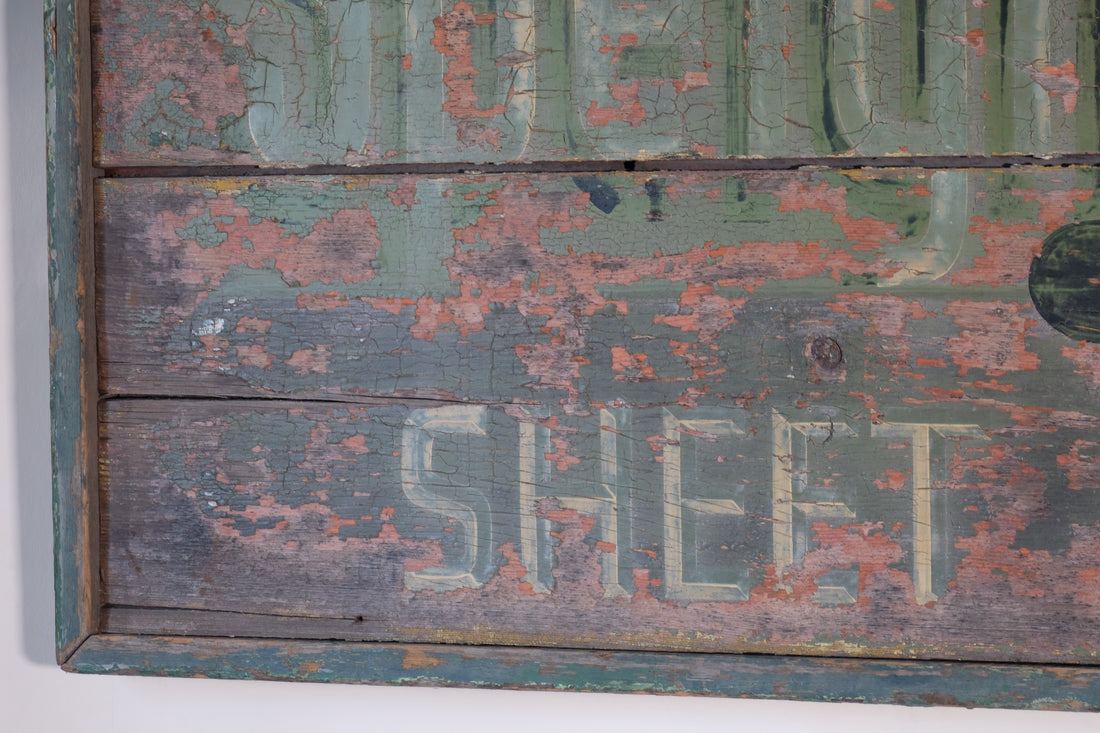 Vintage Mid-Century Hand-Painted Advertising Sign – Rare Distressed Original