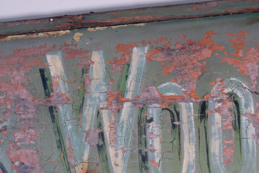 Vintage Mid-Century Hand-Painted Advertising Sign – Rare Distressed Original