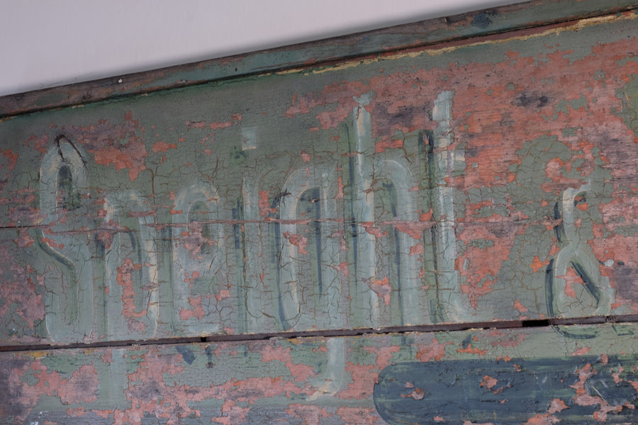 Vintage Mid-Century Hand-Painted Advertising Sign – Rare Distressed Original