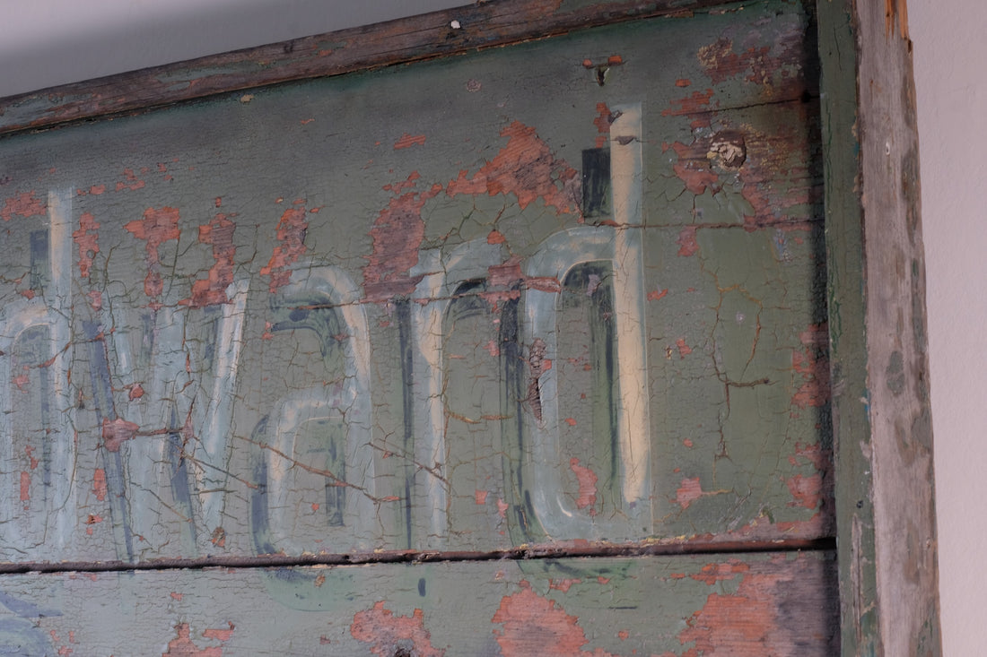 Vintage Mid-Century Hand-Painted Advertising Sign – Rare Distressed Original