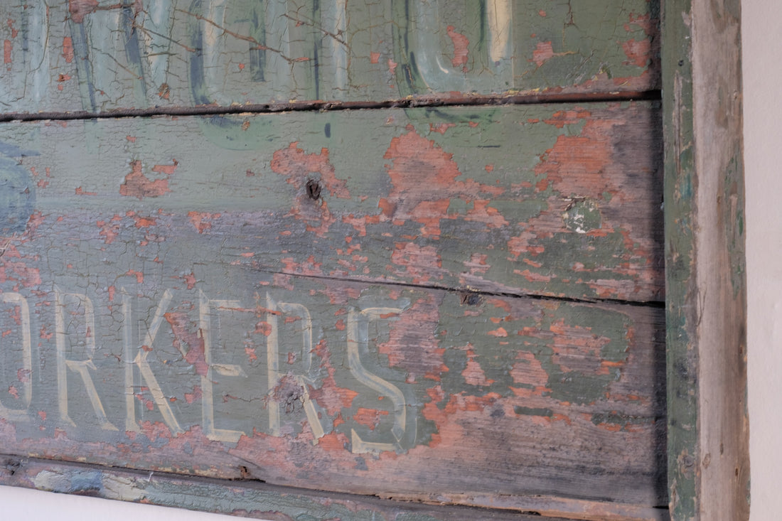 Vintage Mid-Century Hand-Painted Advertising Sign – Rare Distressed Original