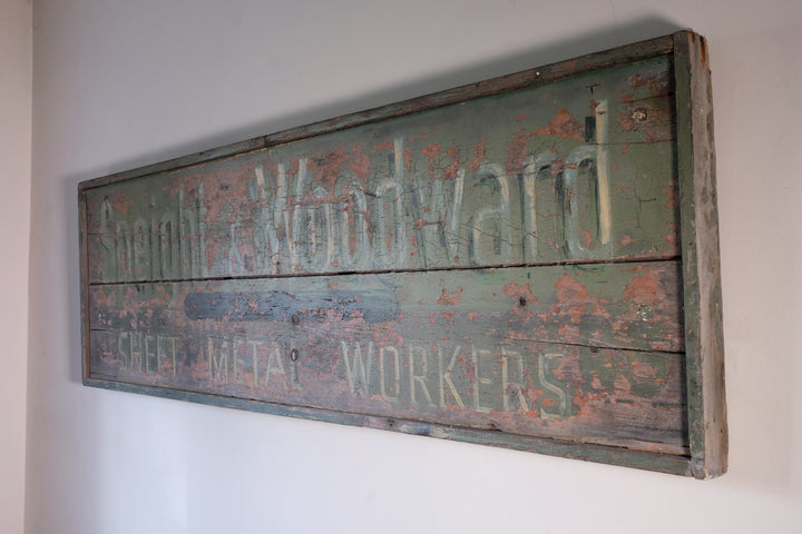 Vintage Mid-Century Hand-Painted Advertising Sign – Rare Distressed Original