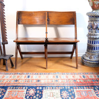 Antique Oak Folding Chapel Saddle Seat Bench Circa 1910