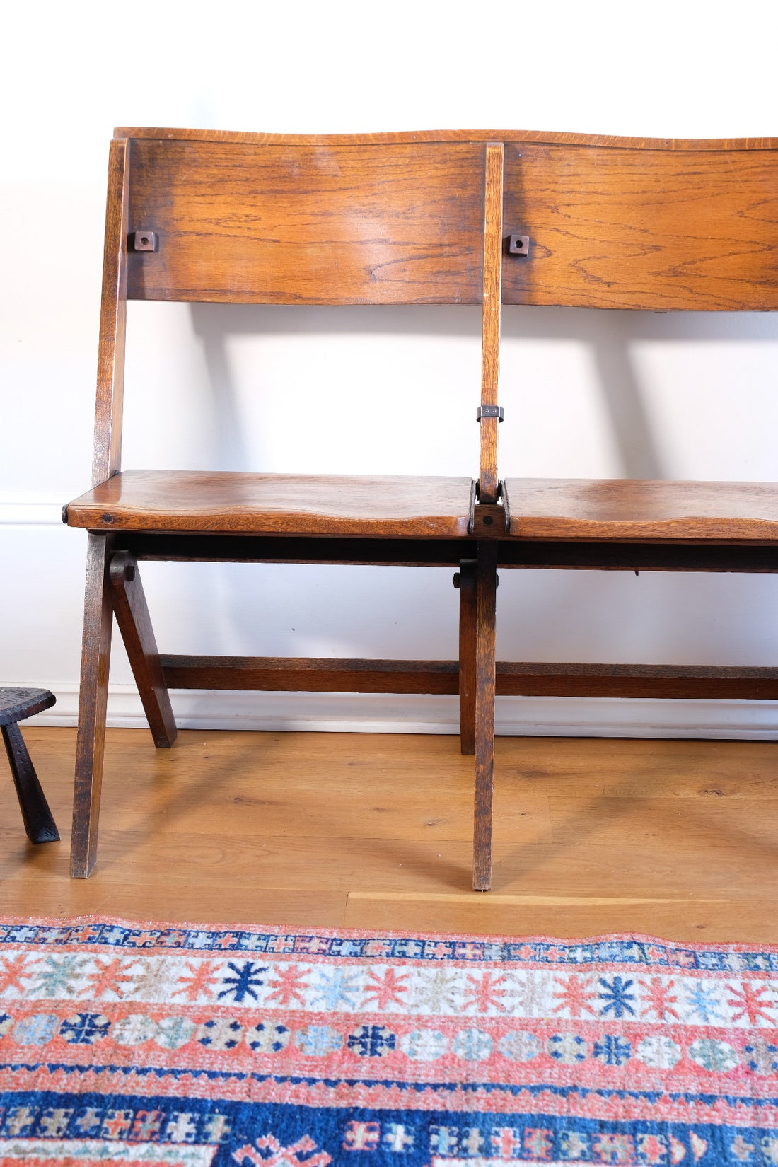 Antique Oak Folding Chapel Saddle Seat Bench Circa 1910