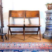 Antique Oak Folding Chapel Saddle Seat Bench Circa 1910