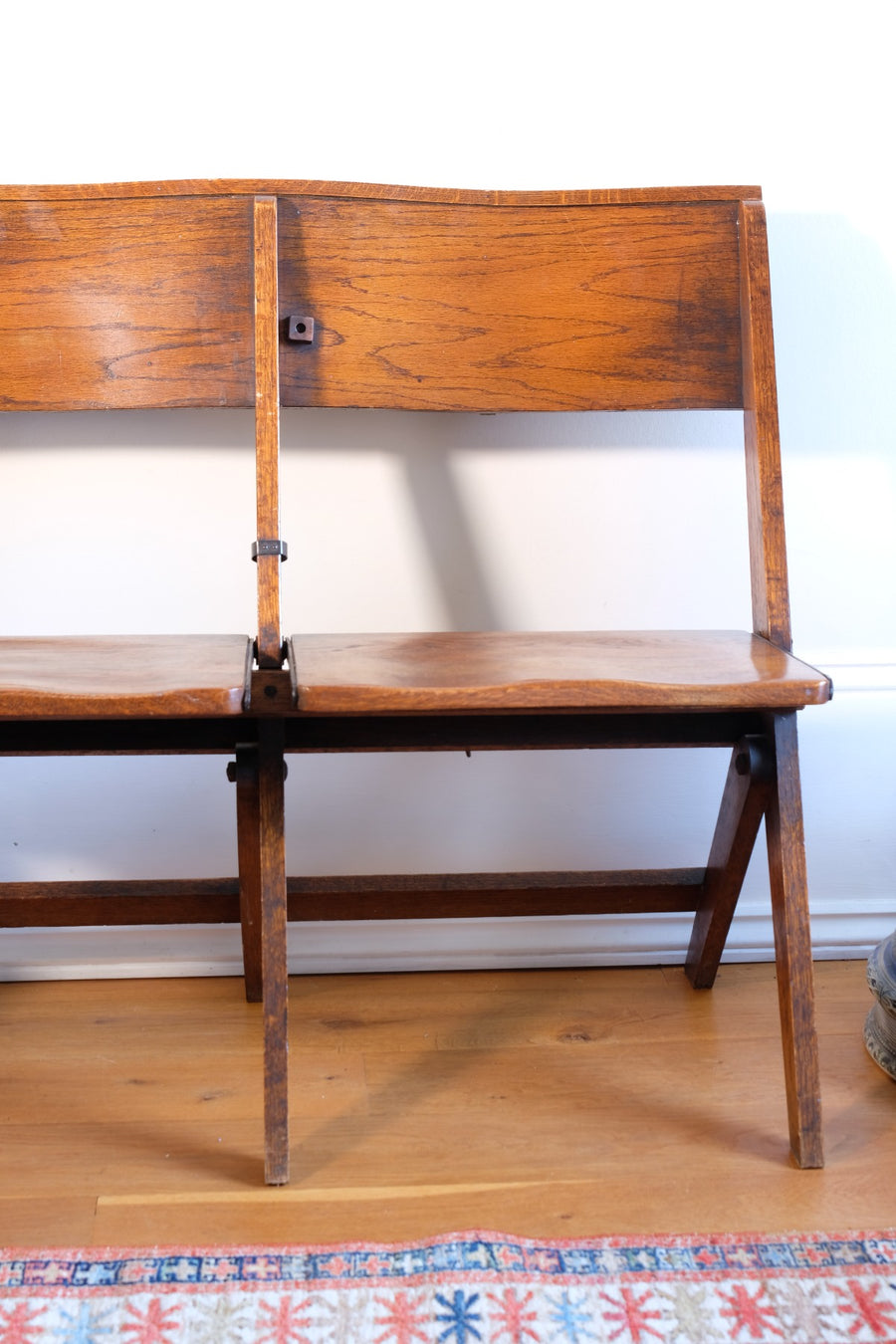 Antique Oak Folding Chapel Saddle Seat Bench Circa 1910