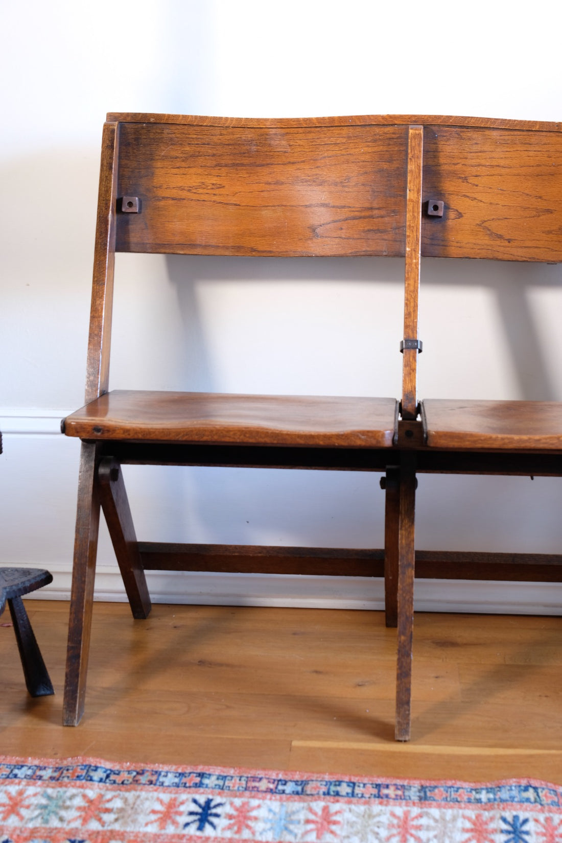 Antique Oak Folding Chapel Saddle Seat Bench Circa 1910