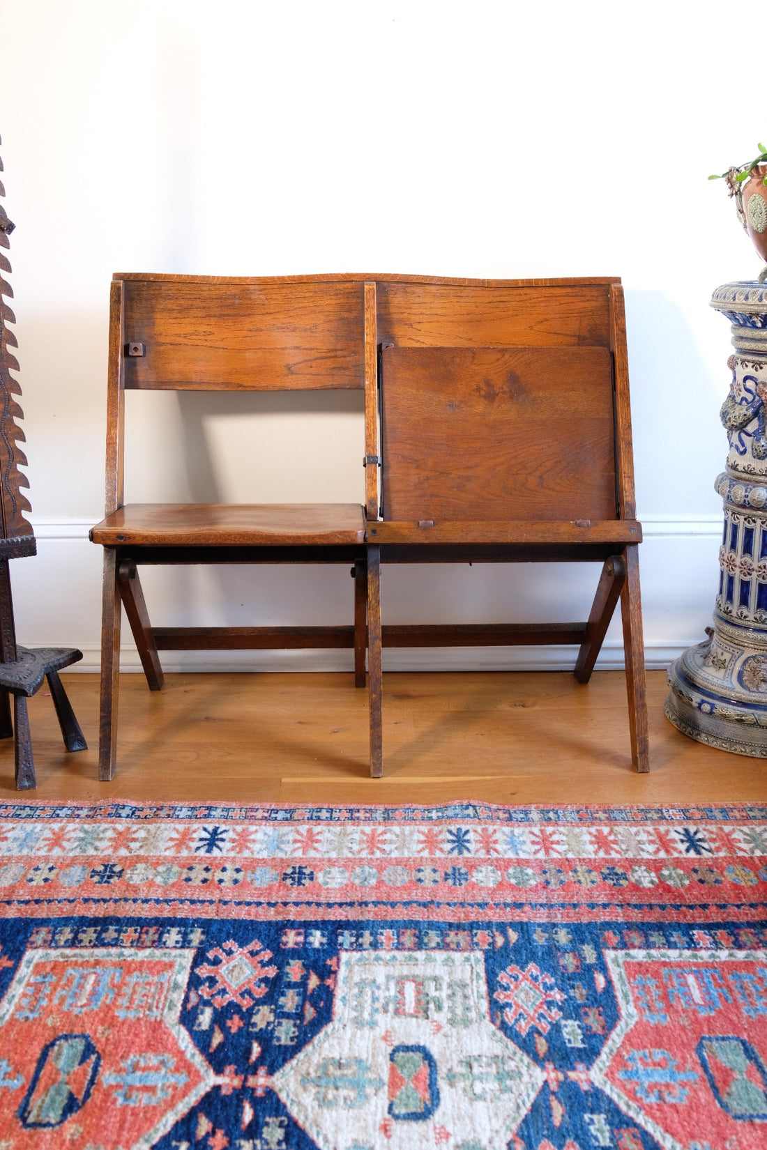 Antique Oak Folding Chapel Saddle Seat Bench Circa 1910
