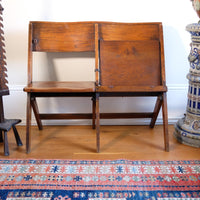 Antique Oak Folding Chapel Saddle Seat Bench Circa 1910