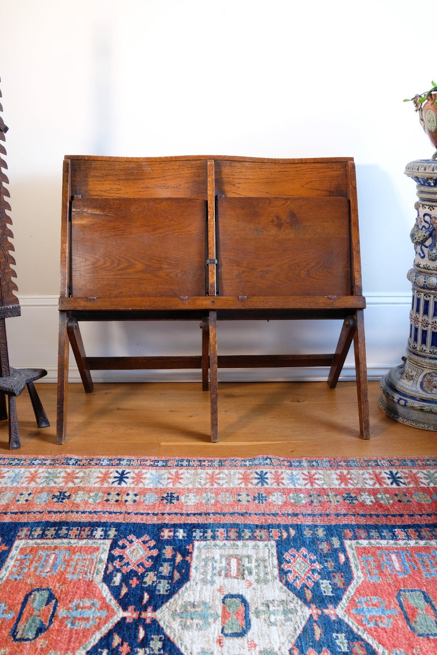 Antique Oak Folding Chapel Saddle Seat Bench Circa 1910