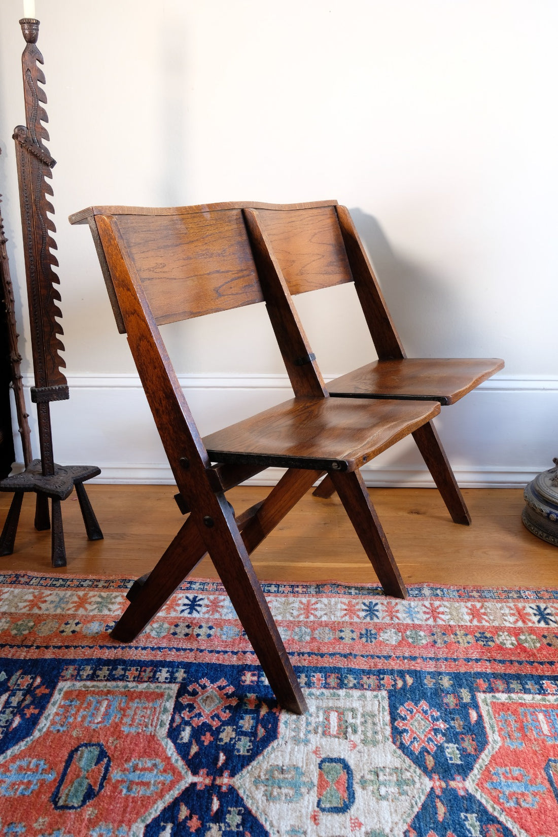 Antique Oak Folding Chapel Saddle Seat Bench Circa 1910