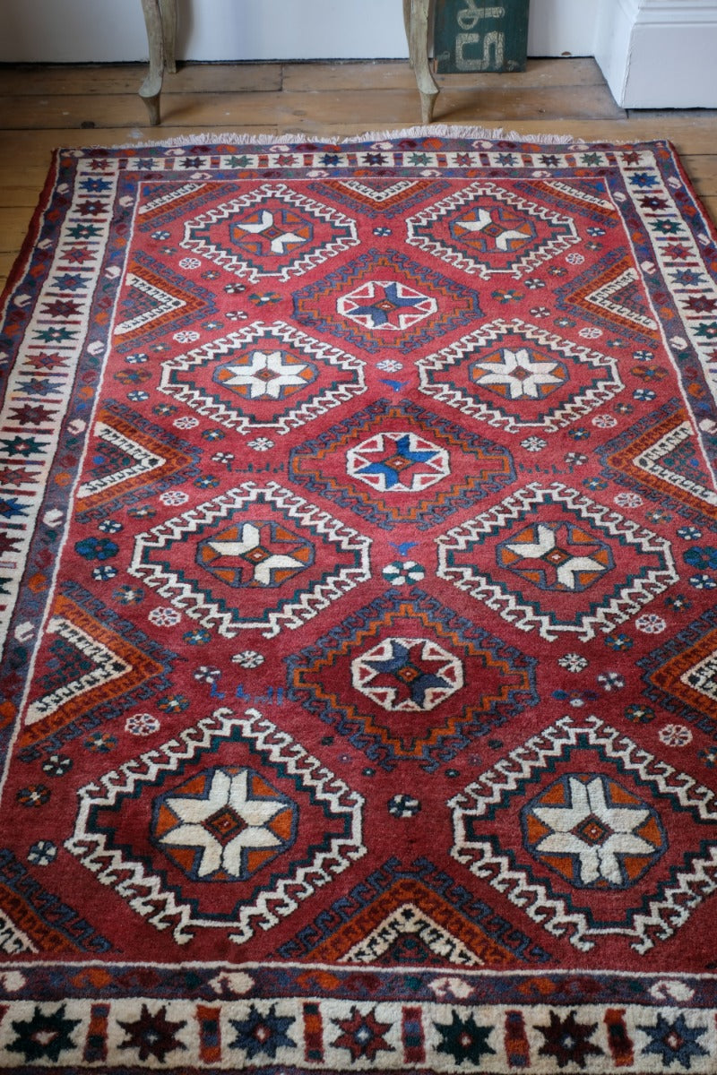 Vintage Middle Eastern Wool Multi coloured Rug With Geometric Designs