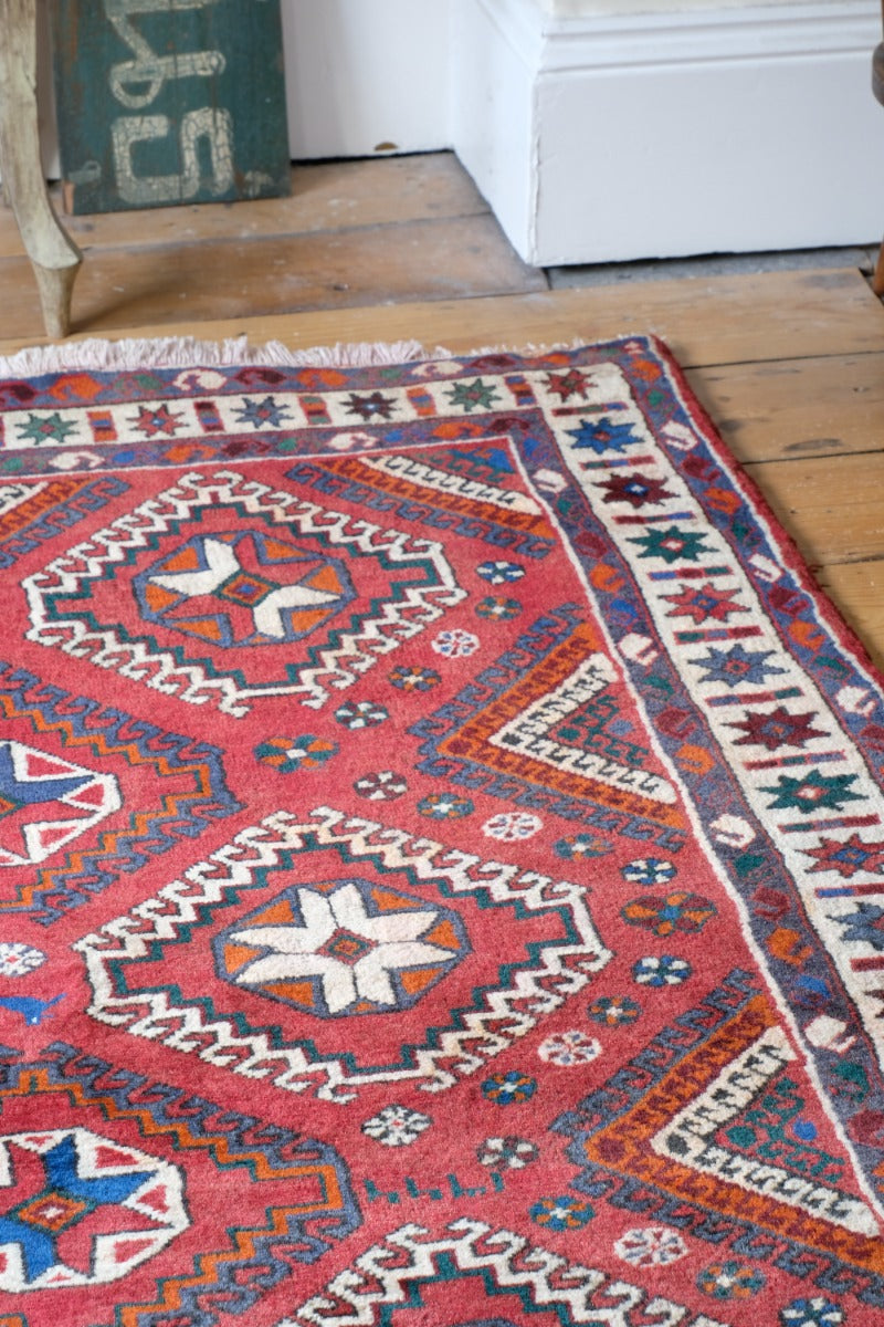 Vintage Middle Eastern Wool Multi coloured Rug With Geometric Designs