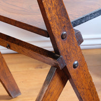 Antique Oak Folding Chapel Saddle Seat Bench Circa 1910