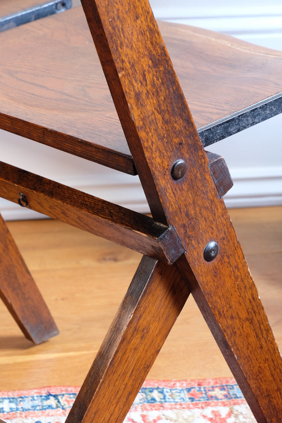 Antique Oak Folding Chapel Saddle Seat Bench Circa 1910