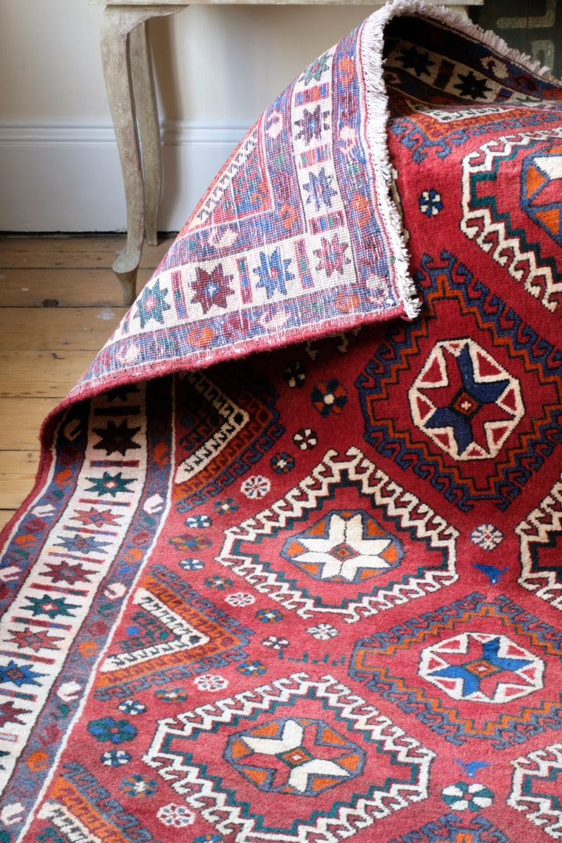 Vintage Middle Eastern Wool Multi coloured Rug With Geometric Designs