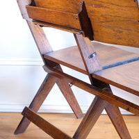 Antique Oak Folding Chapel Saddle Seat Bench Circa 1910