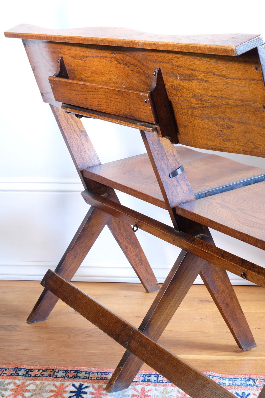 Antique Oak Folding Chapel Saddle Seat Bench Circa 1910