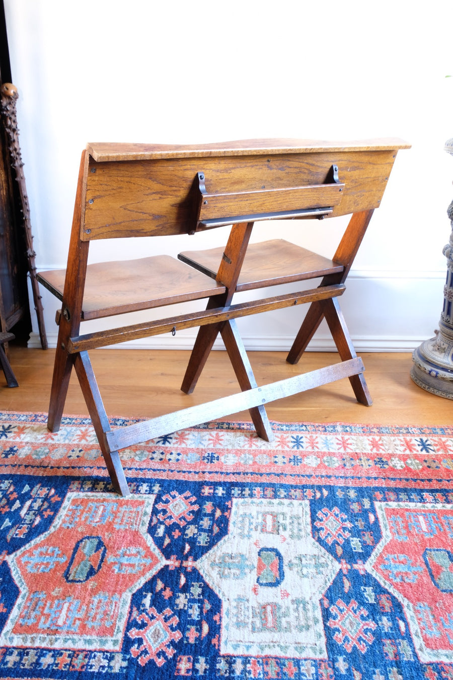 Antique Oak Folding Chapel Saddle Seat Bench Circa 1910