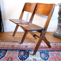 Antique Oak Folding Chapel Saddle Seat Bench Circa 1910