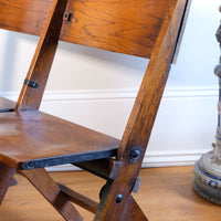 Antique Oak Folding Chapel Saddle Seat Bench Circa 1910