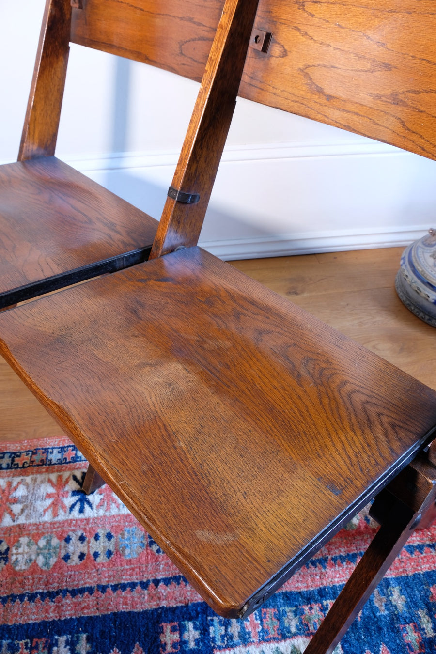 Antique Oak Folding Chapel Saddle Seat Bench Circa 1910