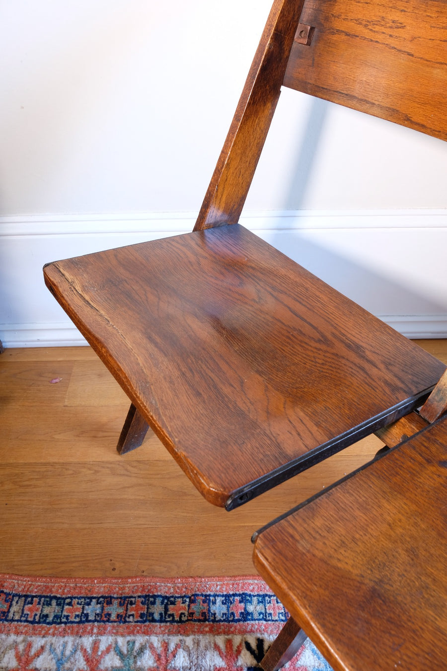 Antique Oak Folding Chapel Saddle Seat Bench Circa 1910