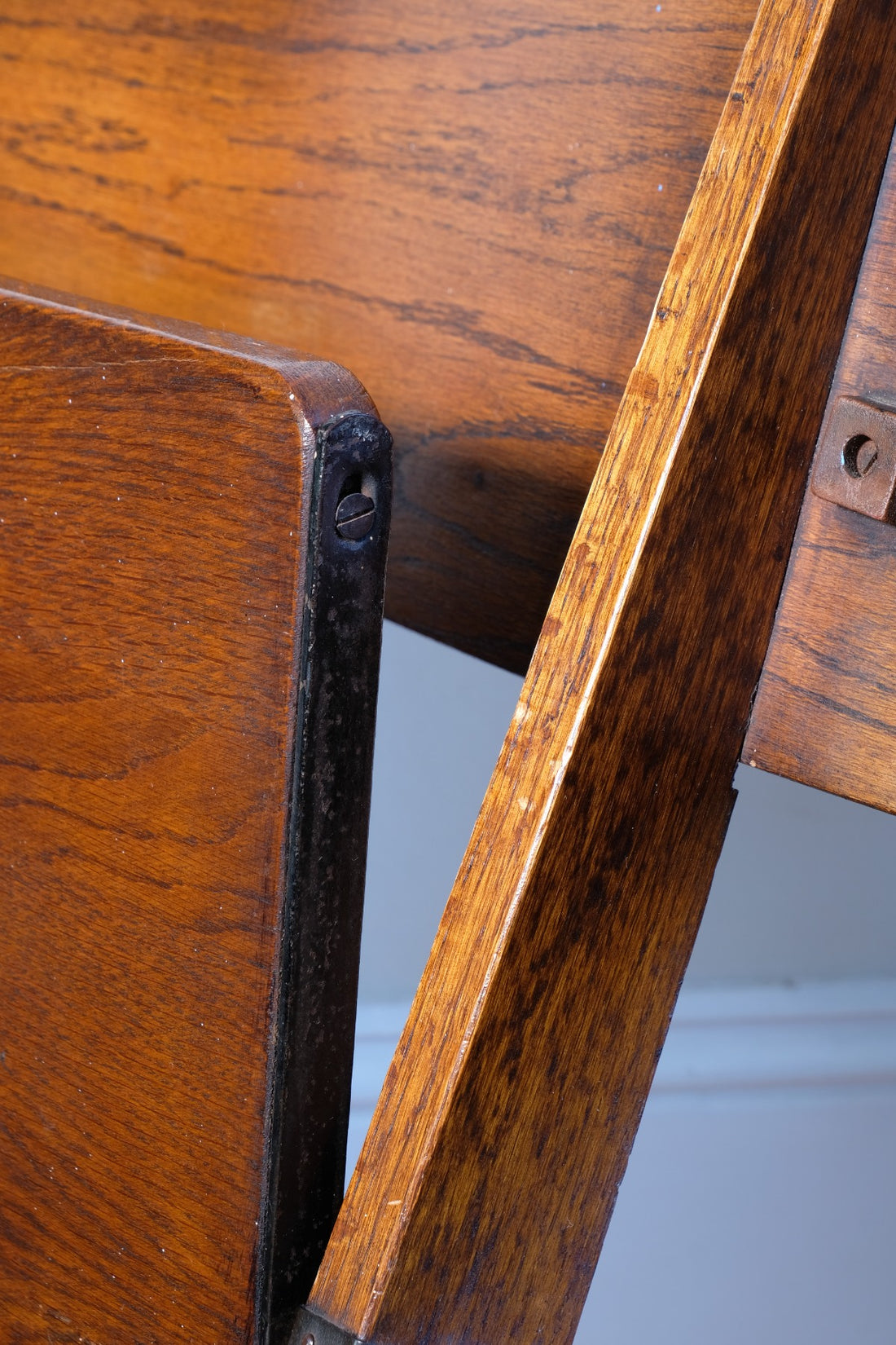 Antique Oak Folding Chapel Saddle Seat Bench Circa 1910