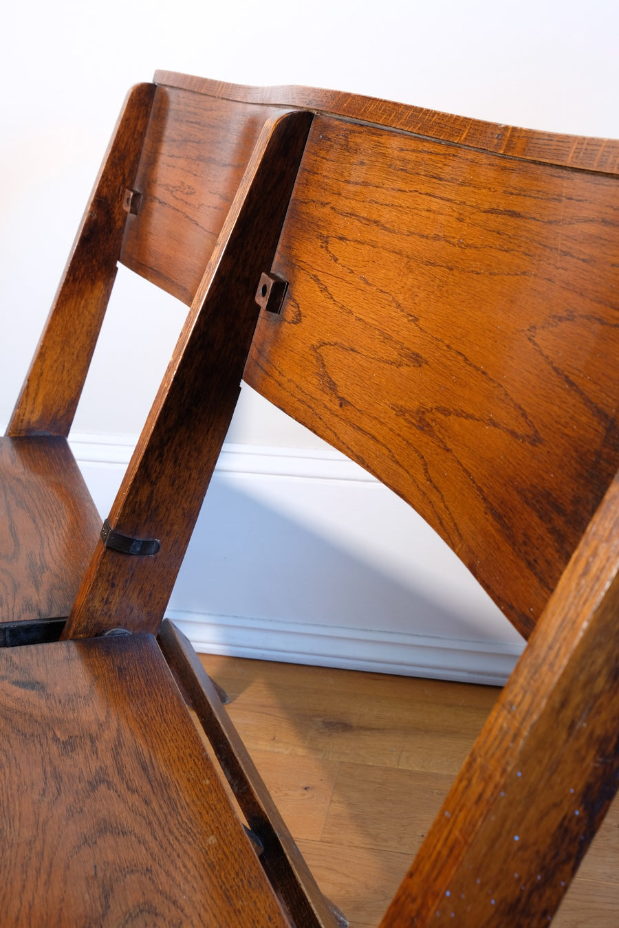 Antique Oak Folding Chapel Saddle Seat Bench Circa 1910