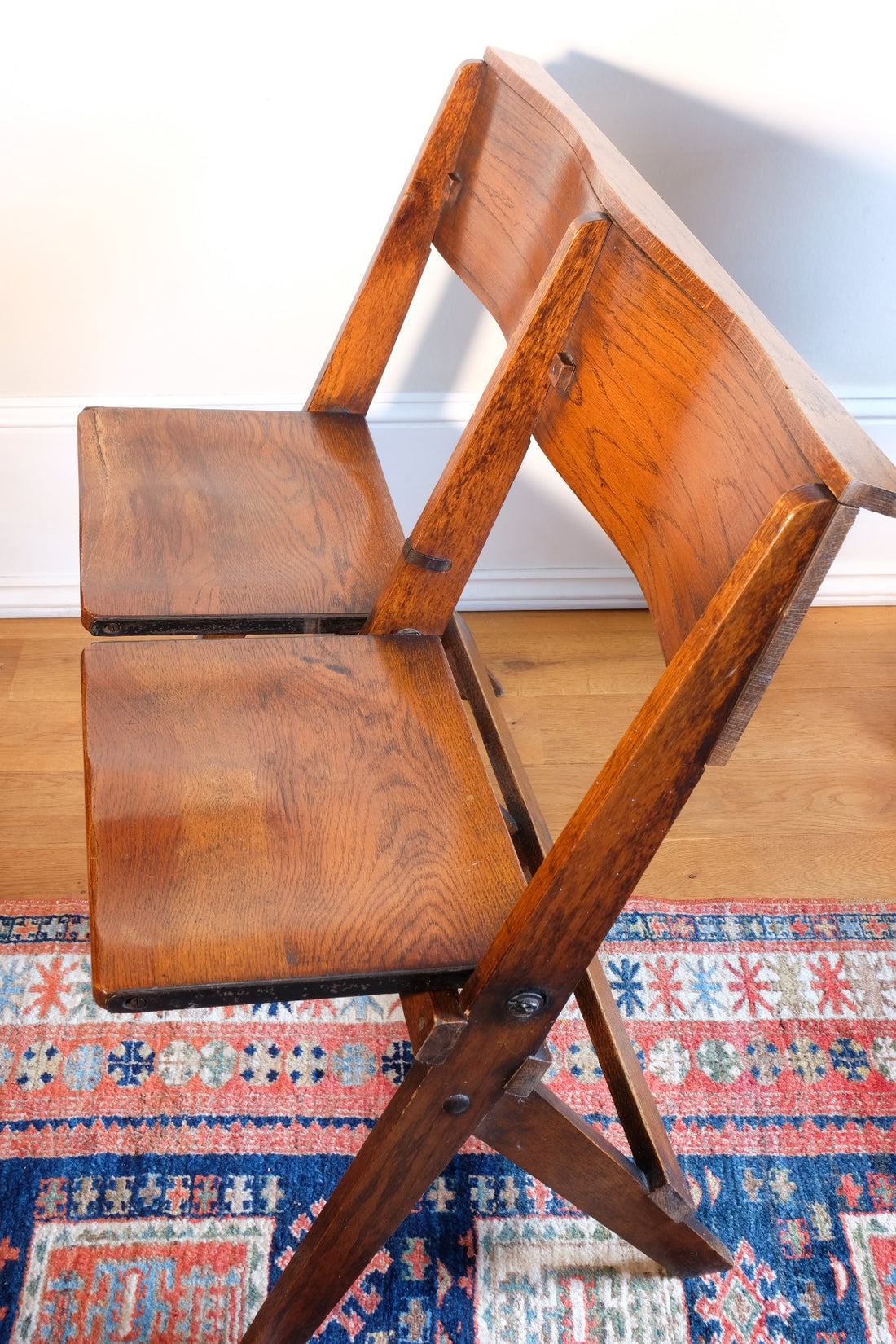 Antique Oak Folding Chapel Saddle Seat Bench Circa 1910