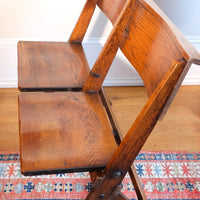 Antique Oak Folding Chapel Saddle Seat Bench Circa 1910