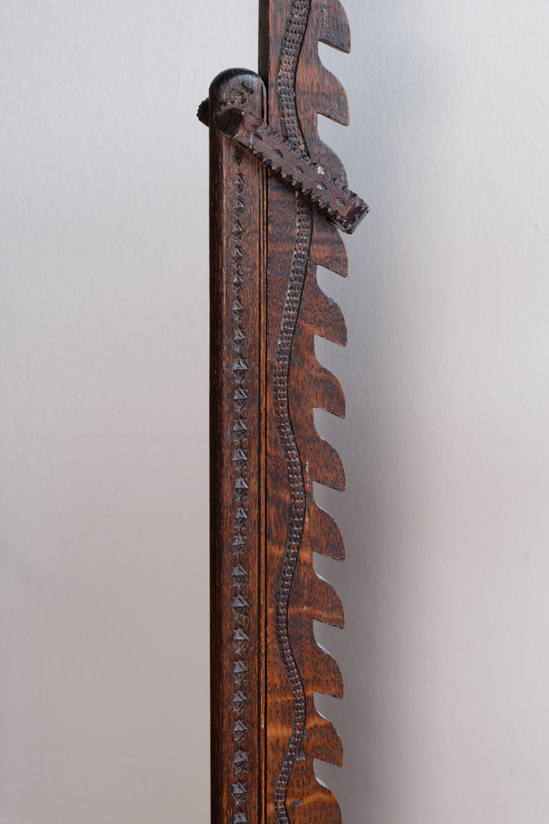 Rare Arts & Crafts Carved Oak Ratchet Adjustable Candle Stand
