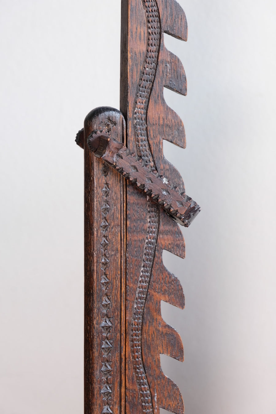 Rare Arts & Crafts Carved Oak Ratchet Adjustable Candle Stand