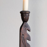 Rare Arts & Crafts Carved Oak Ratchet Adjustable Candle Stand