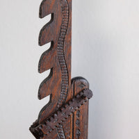 Rare Arts & Crafts Carved Oak Ratchet Adjustable Candle Stand
