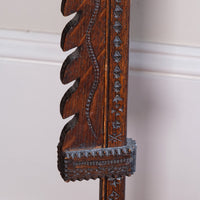 Rare Arts & Crafts Carved Oak Ratchet Adjustable Candle Stand