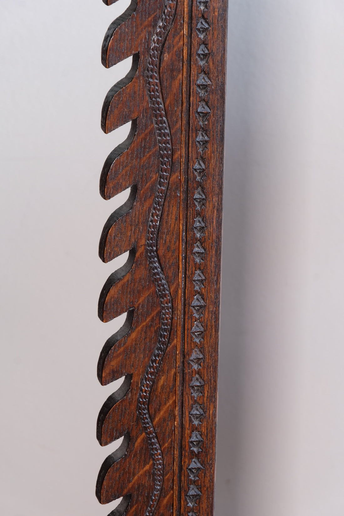 Rare Arts & Crafts Carved Oak Ratchet Adjustable Candle Stand