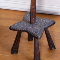 Rare Arts & Crafts Carved Oak Ratchet Adjustable Candle Stand