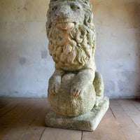 Weathered Stone Lion with Ball Guardian Pair Classic Garden Statue