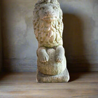 Weathered Stone Lion with Ball Guardian Pair Classic Garden Statue