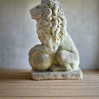 Weathered Stone Lion with Ball Guardian Pair Classic Garden Statue