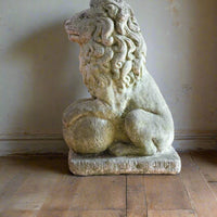 Weathered Stone Lion with Ball Guardian Pair Classic Garden Statue