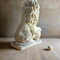 Weathered Stone Lion with Ball Guardian Pair Classic Garden Statue