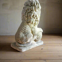Weathered Stone Lion with Ball Guardian Pair Classic Garden Statue