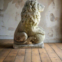 Weathered Stone Lion with Ball Guardian Pair Classic Garden Statue
