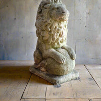 Weathered Stone Lion with Ball Guardian Pair Classic Garden Statue