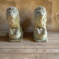 Weathered Stone Lion with Ball Guardian Pair Classic Garden Statue