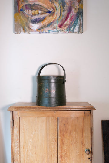 19th century American folk art painted bentwood box moss green floral